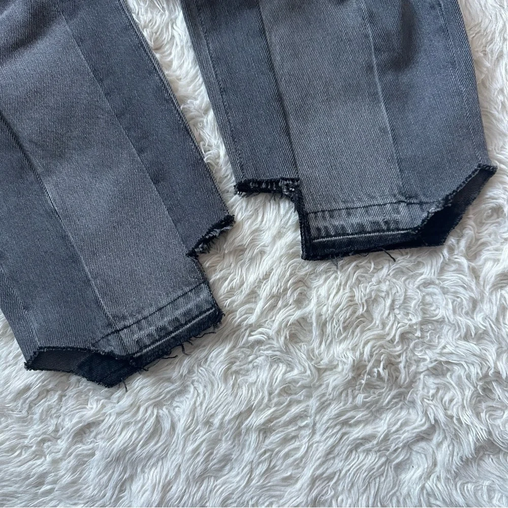 Frame Jeans Denim Nouveau Le Mix Straight Leg Crop Distressed Raw Hem Gray 32 - Picture 9 of 14